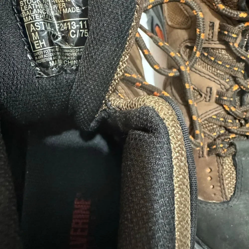 Wolverine Hudson  Steel Toe Work Boots Hiking Brown Mid Cut Size 9.5/42.5